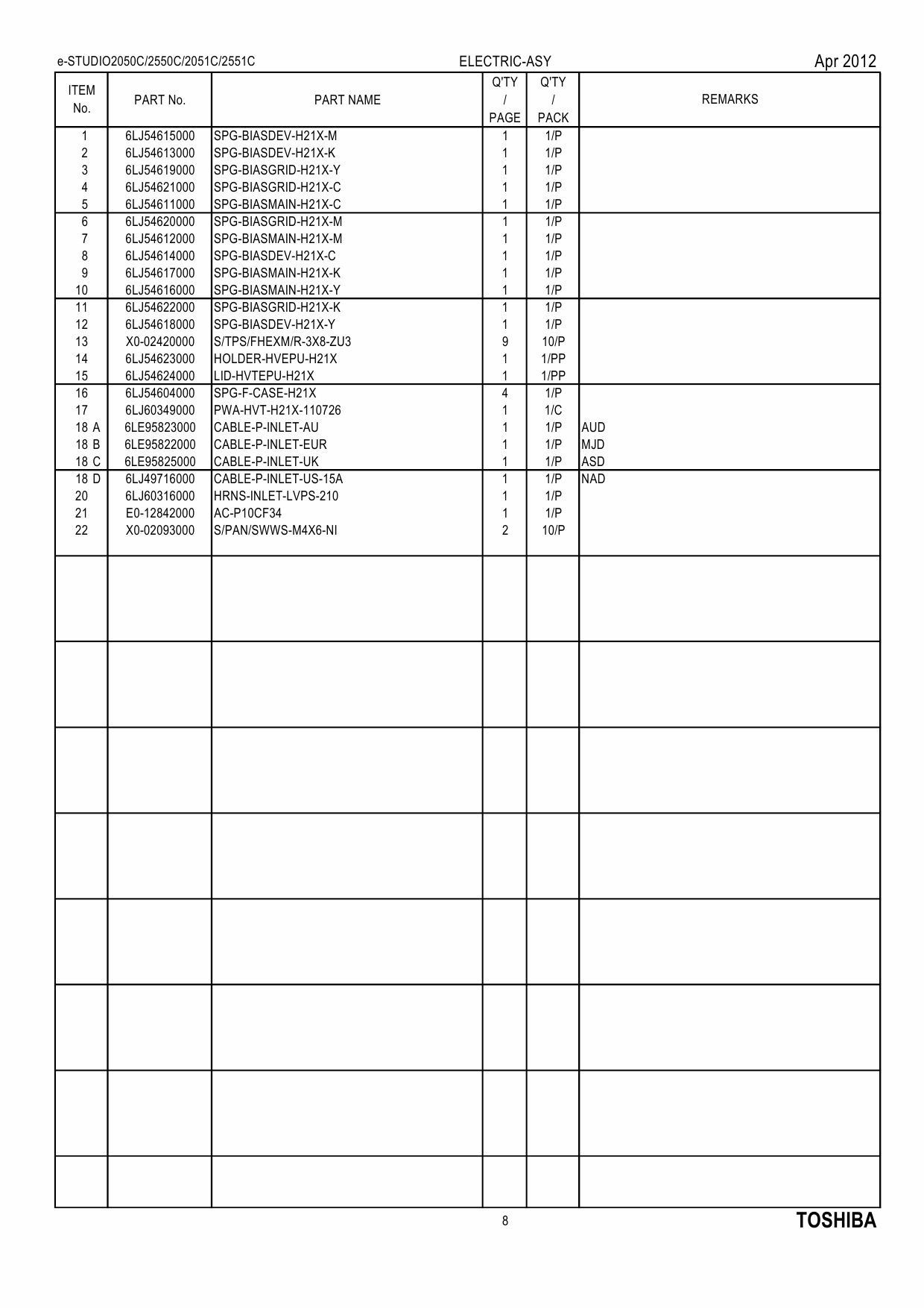 TOSHIBA e-STUDIO 2050c 2051c 2550c 2551c Parts List Manual-5